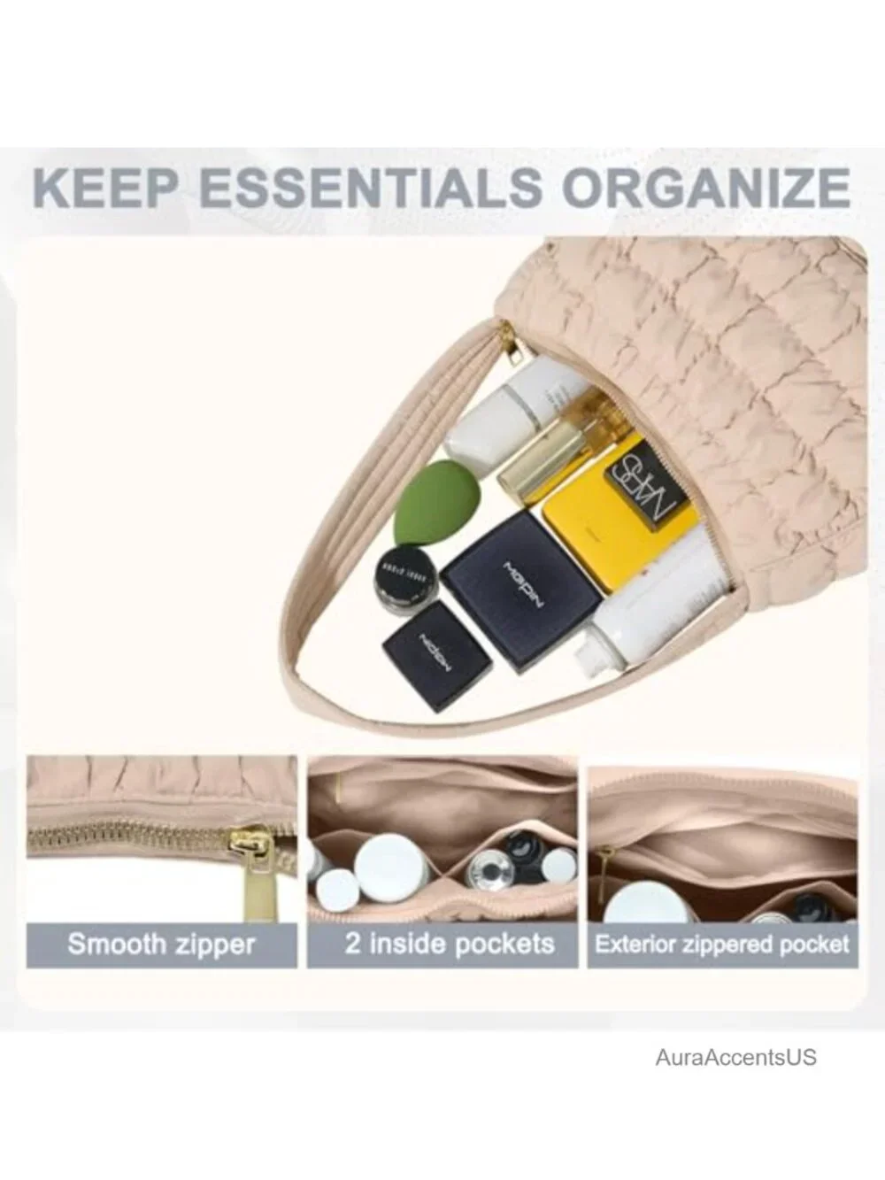 Quilted Nylon Puffer Tote Bag Lightweight Crescent Hobo Handbag Work Travel